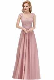 dusty Pink Lace Chiff Lg Evening Dres Women A-line Sleevel Bridesmaid Formal Wedding Party Prom Gowns Robe De Soiree O9pU#