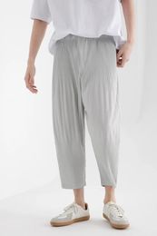 Men's Pants Miyake Pleated Japanese Harem Men Loose Breathable Low-crotch Vintage Clothing