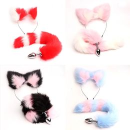 40cm Fox Tail Anal Plug Sexy Plush Cat Ears Headbands Set Butt Plug Tail Erotic Cosplay Sex Toys for Women Anal Masturbating SM 240315