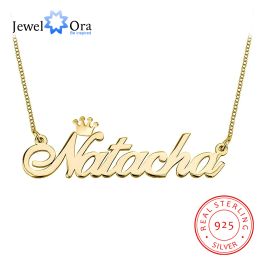 Necklaces JewelOra Personalised 925 Sterling Silver Nameplate Necklace with Crown Custom Any Name Fine Jewellery Gift for Mom