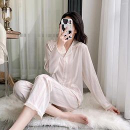 Home Clothing Nightwear Spring Summer Pajamas Set Female Sleepwear V-Neck Long Sleeve Shirt&Trousers Suit Pyjamas Casual Silk Satin Wear