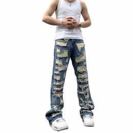 black Blue Ripped Flare Jeans American Vintage Distred Denim Jeans High Street Vibe Damaged Micro Flared Jeans Pants Women's W15R#