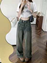 Women's Jeans Retro Baggy Women High Waisted Wide Leg Denim Pants Black Loose Trousers2024 Fall Casual Streetwear Fashion