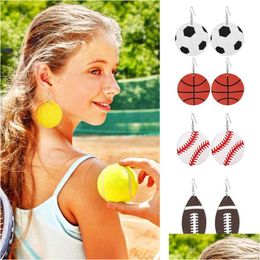 Dangle & Chandelier New Fashion Statement Sports Style 3D Basketball Football Tennis Rugby Printed Pendant Earring Creative Leather C Dhkqi