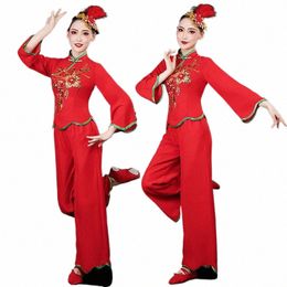 yangge Clothes Performance Costume Female Middle-Aged and Elderly Waist Drum Fan Dance Square Suit 62H9#