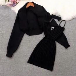 Work Dresses Fried Dough Twist Knitting Two-Piece Cape Top Sling Dress Autumn Winter Womens Sets Drop Delivery Apparel Clothing Otrur