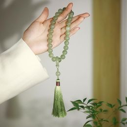Green Jade Stone 12mm Beads Tassel Bracelet Necklace Tibetan Buddhist Charm Rosary Men Woman Jewelry