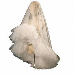 1t Short Wedding Veil Ruffled Edge Tulle Bridal Veil With Comb Fluffy Bride Veils Wedding Accories 92QL#