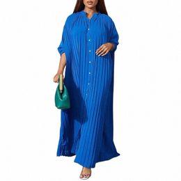 plus size Autumn Vintage Lg Dres draped Holiday Maxi Sundr Lg Sleeve Butt Up Dr Casual Party Loose Shirt Vestidos 35xU#