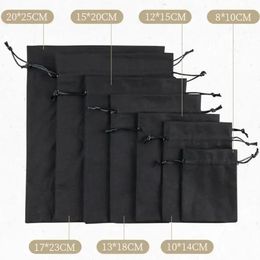 50pcsLot Black Cotton Canvas Bags Big Drawstring Gift Pouches Packaging Bag Home Organiser Storage Sacks Custom Print 240328