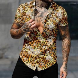 Men's Casual Shirts Hawaiian Shirt Short Sleeve Vintage Fashion Men Trendy Cool Leopard Harajuku Y2k Tops Gothic Streetwear Clothes