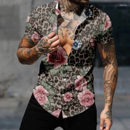 Men's Casual Shirts Hawaiian Shirt Fashion Short Sleeve For Men Leopard Print Art Vintage Harajuku Y2k Tops Streetwear Cosy Clothes