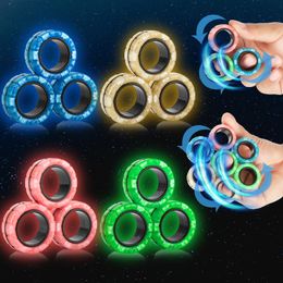 YISHIDANY 12Pcs Glow in Dark Magnetic Ring Fidget Spinner Toys Fingers Magnet ADHD Stress Relief for Adult Kids Anxiety 240312