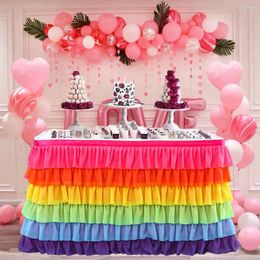 Table Skirt Tulle Tutu Patchwork Tablecloth 6 Tiers Color Tableware Decoration Wedding Birthday Baby Shower Party