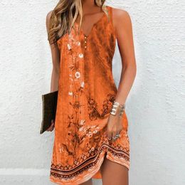 Casual Dresses Women Outfit Printed Dress Stylish Women's Summer V Neck Off Shoulder Sleeveless Retro Floral For Vacation