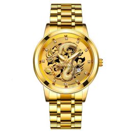 Fashion calendar mens watch mens watch steel belt non mechanical business waterproof square diamond Chinese dragon watch