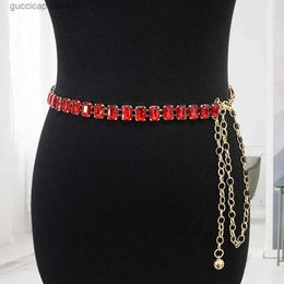 Waist Chain Belts Waist chain wear-resistant belt fine workwear dress accessories fashionable and shiny artificial crystal womens chain belt Y240329