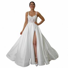 sodigne A Line Satin Wedding Dres For Women Lace Appliques Side Split Bridal Dr Formal Wedding Party Bridal Gowns 95AV#