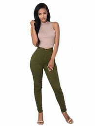 women's Fi Plain Color Skinny Jeans Zipper Trousers Casual High Waist Leggings Stretch Push Up Pencil Feet Pants Bottoms R58N#
