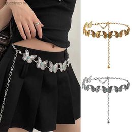 Waist Chain Belts Turquoise inlaid womens butterfly metal waist chain Fashion embellished dress superior simple body chain Y240329