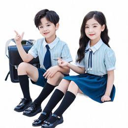 student Uniform British Primary School Kindergarten Clothes Summer Suit Shirt Navy Blue Skirt Shorts for Children Boys Girls n1Jo#