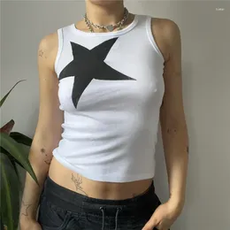 Women's Tanks Women Star Pattern Summer Y2K Trashy Sleeveless Slim Fit Crop Tops Chic Female Basic Camisole For Streetwear Club 2000s