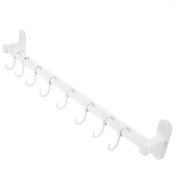 Kitchen Storage Utensil Hanger Double-pole Multi-functional Nail-free Wall-mounted Movable 8-row Hook Rack Gear Spoon