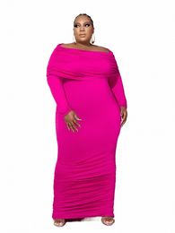 cm.yaya Plus Size Women Butterfly Off Shoulder Lg Sleeve Bodyc Midi Ruched Maxi Lg Dr Sexy Party Club Evening Dres N3TB#