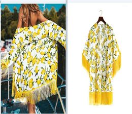 Women039s Swimwear 2022 Meihuida Women Casual Beach Blouse Yellow Lemon Printed Pattern Half Sleeves Tops With Tassels Wear Cov2363174