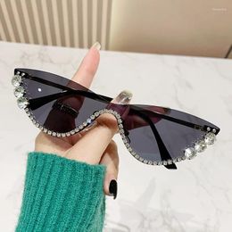 Sunglasses Mosengkw Diamond Inlaid Metal Half Circle Cat Eye Trendy Women'S Outdoor Sun Protection