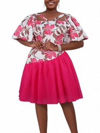 plus Size Ball Gown Dr Pink Cut Out Short Puff Sleeve Empire Tulle Cocktail Party Knee Length Outfits 3XL 4XL 2024 Plus Size H31O#