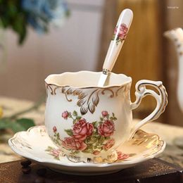 Cups Saucers Teas Cup And Set 250 ML Retro Rose Porcelain Coffee Spoon Drinking Utensils For Women Party