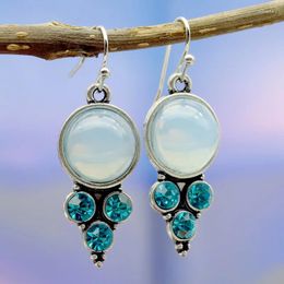 Dangle Earrings Women's Jewellery S925 Silver Complex Moonstone Fashion Inlaid Sea Blue Diamond Drop-Shaped