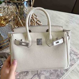 Bk Designer Bag Leather Handbag Mini 20 Inch Lychee Pattern Top Layer Cow Silver Buckle Handbag Advanced One Shoulder Messenger