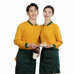 hotel Waiter Workwear Women's Lg-Sleeved Western Catering Milk Tea Hot Pot Restaurant Cafe Waiter T-shirt Spring and Autumn Cl C7uG#