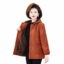 autumn Winter Add Veet Thicken Warm Cott Coat Middle Aged Elderly Women's Clothing Casual Hooded Short Jacket Tops Female n7Ft#