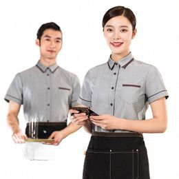 hot Pot Restaurant Waiter Workwear Short Sleeve Women's Catering Coffee Shop Cake Milk Tea Shop Baking Shop Uniform Summer Cloth q2Rd#