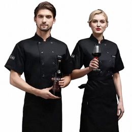 new Short Sleeve Chef Overalls Work Uniform Cafe Restaurant Bar Summer Hotel Restaurant Canteen Back Kitchen h8MQ#