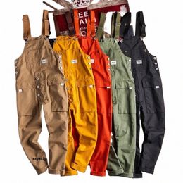 fi Men Jumpsuit Bib Pants Solid Colour Joggers Pockets Streetwear Loose Cott Straps Suspender Men's Cargo Overalls Rompers 67fG#