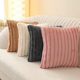 Pillow Plush Decorative Pillowcase With Fuzzy Stripes Soft Cover Sofa Bedroom 45 X Cm