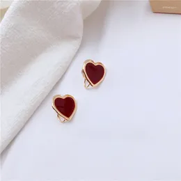 Backs Earrings Simple Wine Red Loving Girl Ear Clip Without Hole Mori Retro Cold Wind Hong Kong Flavour