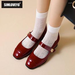 Dress Shoes SIMLOVEYO Brand Elegant Women Pumps Square Toe Chunky Heels Strap Shallow Big Size 41 42 43 Mary Janes Daily Female Spring