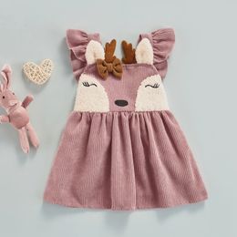 Ma Baby -3Y Infant Toddler Baby Girl Christmas Dress Deer Bow Strap Dresses For Girls Xmas Clothing Corduroy Costumes D11 240319