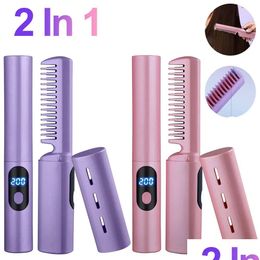 Hair Straighteners Mini Straightening Brush Comb Women Usb Rechargeable Straightener 2 In 1 Straight Styling Appliances 240326 Drop De Otaze