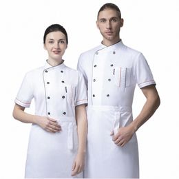 unisex Restaurant Work Clothes Kitchen Chef Uniform Waiters Shirt Short Sleeves Chef Jacket Hotel Cooking Uniforms Works Clothes h1IG#