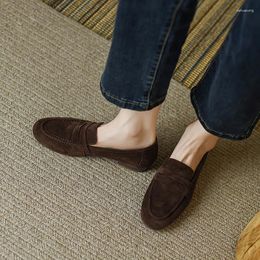 Casual Shoes Kid Suede Daily Driving Flats Women Basic Moccasins Big Size 41 Loafers Slip-On Real Leather Ladies Mules