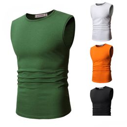 Men'S T-Shirts Men Vest Tank Tops Sleeveless Solid Cotton Round Collar Plus Size Summer Simple Type Casual Drop Delivery Apparel Cloth Dhhmd