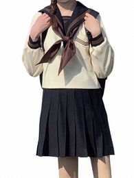 anbenser Japanese School Uniforms S-XXL Student Girls Navy Costume Women Sexy Beige JK Suit Sailor Blouse Pleated Skirt Set x3cH#
