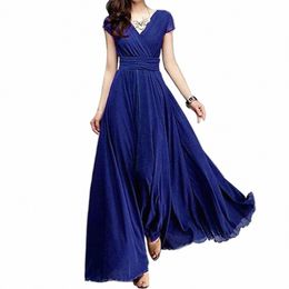 wedding Guest Dres For Women 2024 Summer V Neck Solid Color Short Sleeve Midi Dinner Lg Maxi Dr Gown Party Dres F8ch#
