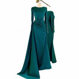 Fiom Scoop Green Evening Dres for Ladies 2023 perline Picture vera maniche a maniche piena gown satin vestido de noche estate p830#